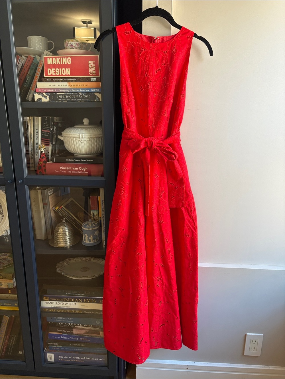 ANN TAYLOR Red Cotton Eyelet Sleeveless Maxi Dress Size Small
